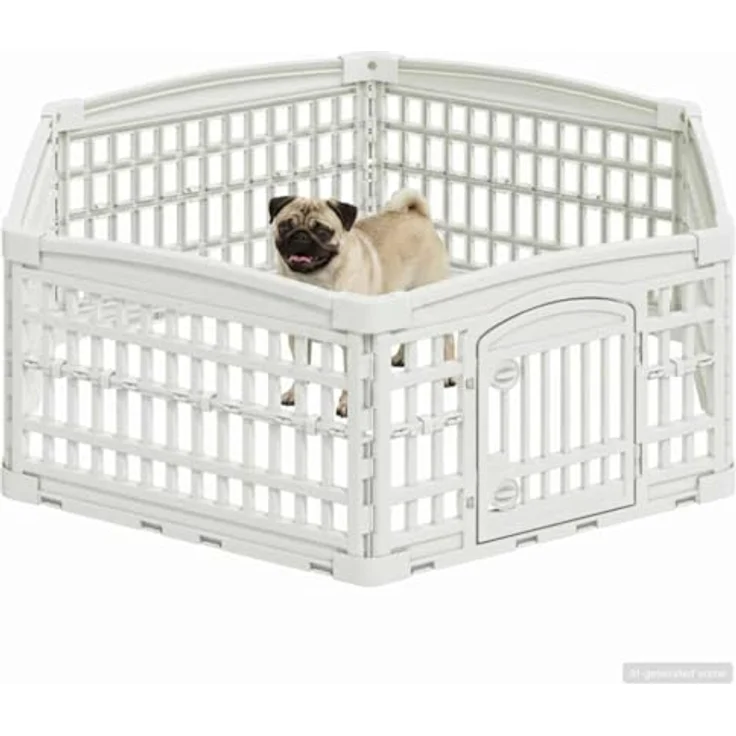 vidaXL Freigehege 6-Panel-Hundespielplatz, 122 x 106,5 x 40 cm, wetterbeständiger Kunststoff, weiß – Bild 2