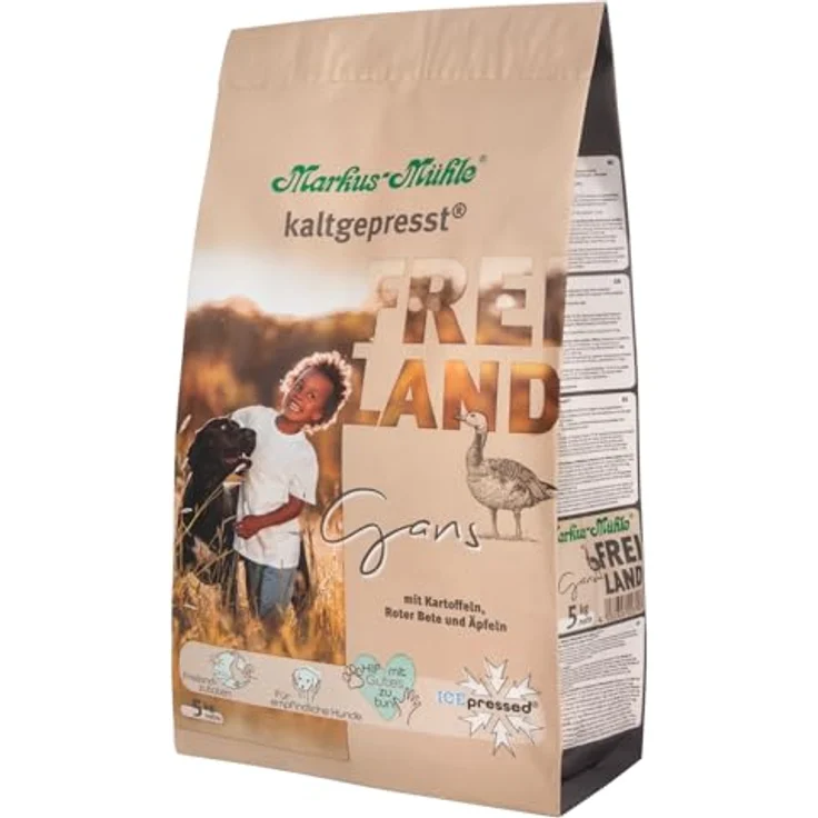 Markus Mühle Freiland - FREILANDzutaten Premium Hundetrockenfutter für empfindliche Hunde, 100% kaltgepresst, Gans, 5kg