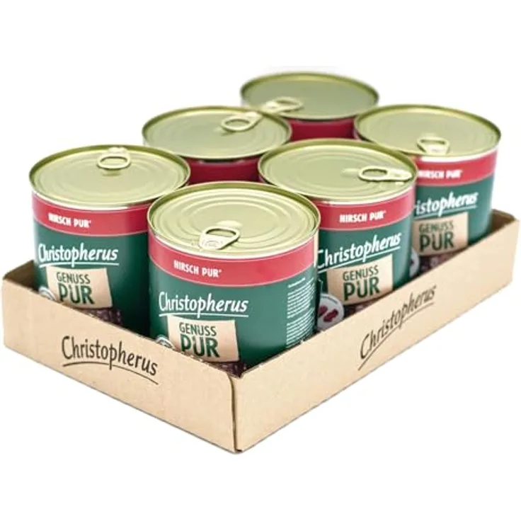Christopherus PUR Singleprotein Nassfutter für Hunde mit Hirsch, 6 x 800 g, getreidefrei und ohne künstliche Zusätze