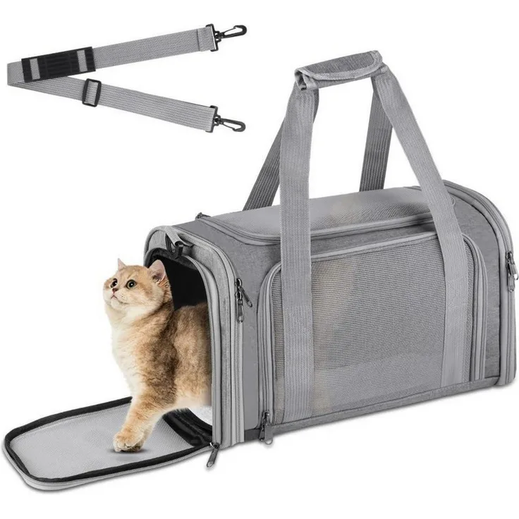 LuxusKollektion faltbare Hunde-Transportbox, atmungsaktiv 45x30x30 cm, grau, für kleine/mittlere Haustiere bis 9,07 kg mit 360° Panorama Sichtfenster