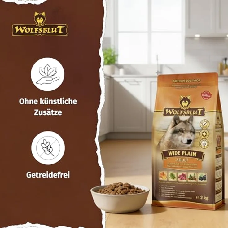 WOLFSBLUT Wide Plain, Hundefutter mit Pferdefleisch und Süßkartoffel, 2 kg - Hochverdauliches Trockenfutter mit Omega-Fettsäuren und Superfoods – Bild 2