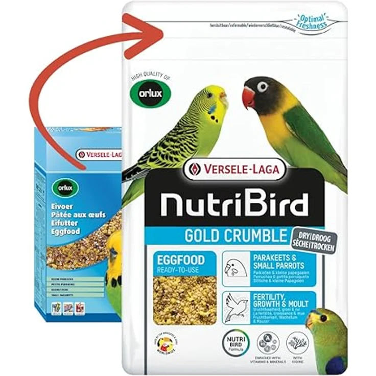Versele-Laga NutriBird Gold Crumble, Trockenes Eifutter für Sittiche & kleine Papageien, 1 kg, mit Lysin & Methionin für optimales Wachstum und gesundes Federkleid – Bild 3