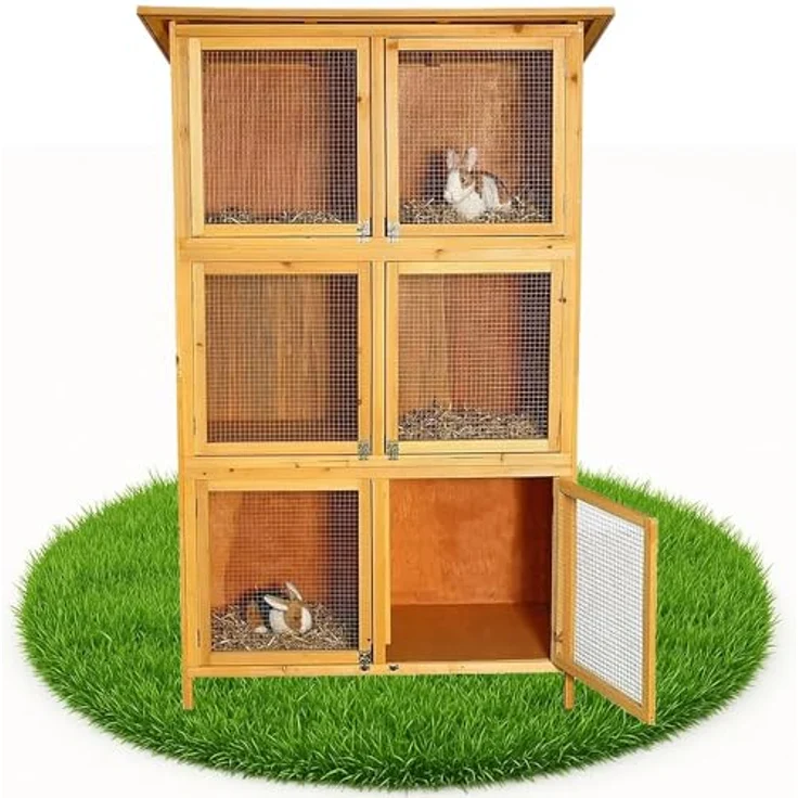 Mucola Kaninchenstall XXL Holz, Hasenstall mit 6 Boxen, wetterfest & imprägniert, Edelstahl- und Stahlgitter, für Kaninchen, Meerschweinchen & Chinchillas – Bild 3