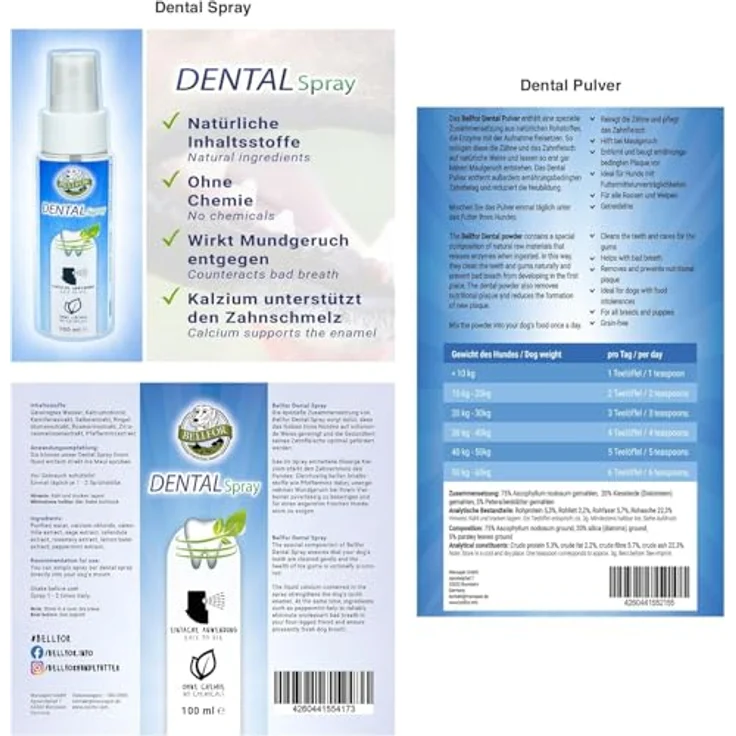 Bellfor Zahnpflege Sparset, optimale Zahnpflege für Hunde, Dental Pulver 80 g + 4 x 100 g Dental Sticks + 100 ml Dental Spray – Bild 7