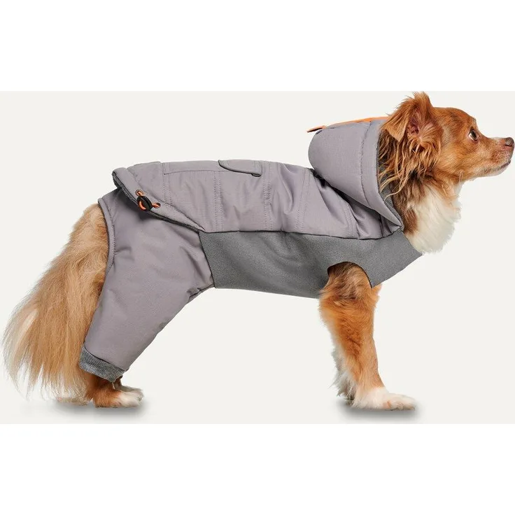 Goo-eez Gooeez Hooded Full Body Snowsuit, Wasserdichte Hundebekleidung mit Elastomer-Gel-Technologie, XS Light Grey/Grey