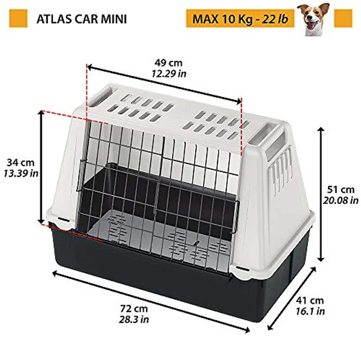 Ferplast Autotransportbox Atlas Car, Hunde-Transportbox mit abnehmbaren Gittertüren, grau, B 72 x T 41 x H 51 cm – Bild 9