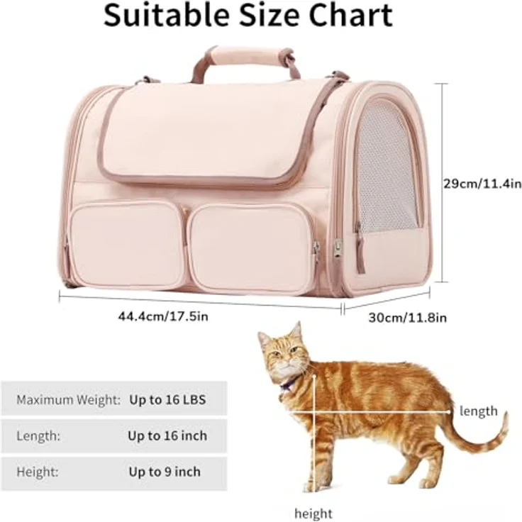 FUKUMARU Faltbare Katzentransportbox, für Katzen/Hunde bis 22kg, pink, wasserfest, 4 Eingangstüren, leicht zu tragen – Bild 3
