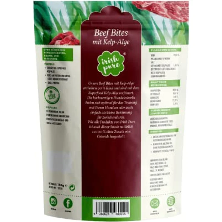 Irish Pure Beef Bites mit Kelp-Alge, 150 g Rinderhäppchen, 90% Fleisch, getreidefrei, 100% natürlicher Snack, gesunder Kausnack für Hunde – Bild 2