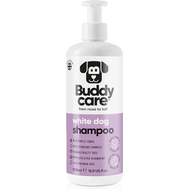 Buddycare Hundeshampoo Weißes Fell, aufhellendes Shampoo mit Aloe Vera und Pro-Vitamin B5, 500ml, für Tiefenreinigung und frischen Duft – Bild 1