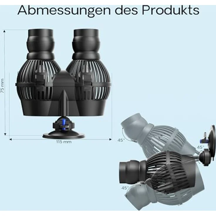 SunSun JVP-200A Strömungspumpe 5000 l/h, 7 W mit 2 schwenkbaren Düsen und Saugnapf zur flexiblen Montage – Bild 3