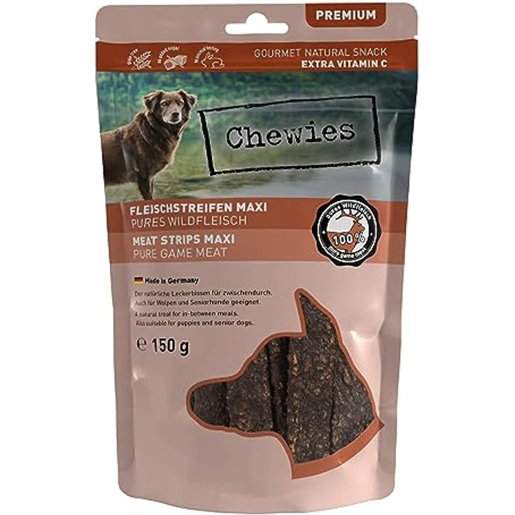 Chewies MAXI Fleischstreifen, Hundeleckerli aus 100% Wildfleisch, 150g, zuckerfrei & getreidefrei, getrocknete Kaustreifen, Made in Germany – Bild 1