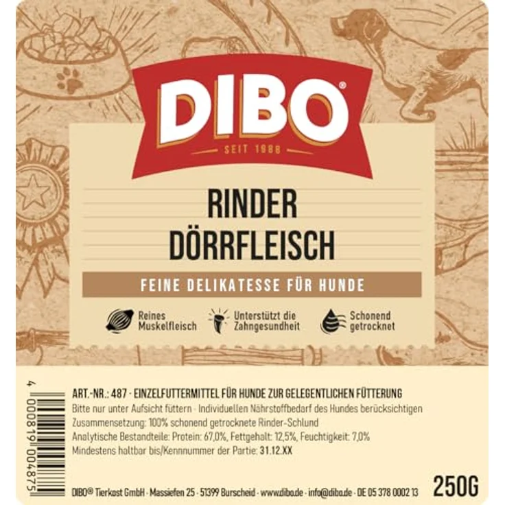 DIBO Rinder-Dörrfleisch 250g, gesunder Hundesnack zur Förderung der Mundhygiene mit Vitaminen und Mineralstoffen – Bild 3