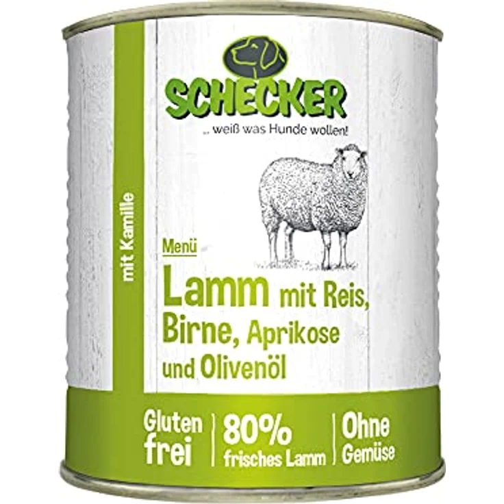 Schecker Nassfutter Hundemenü mit 80% Lamm und Reis, 6 x 820 g, glutenfrei mit Kamille, hergestellt in Deutschland – Bild 3