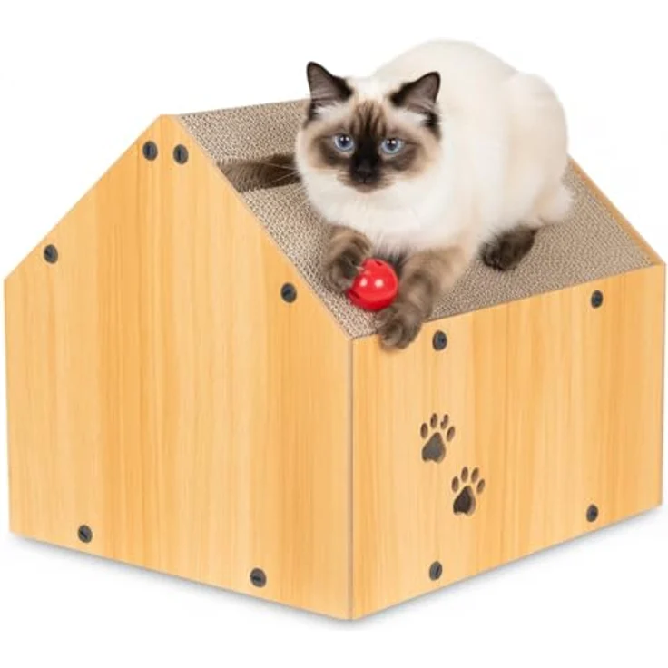 COIL Kratztonne 3in1, Katzenhöhle, Katzenkratzbaum und Katzenbett aus umweltfreundlichem MDF und Kratzpappe, Höhe: 34,5 cm – Bild 2