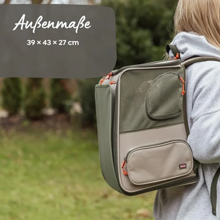 TRIXIE Rucksack Rocco, Tiertransporttasche mit ausklappbarer Liegefläche für Hunde bis 10 kg, beige/olivgrün – Bild 3