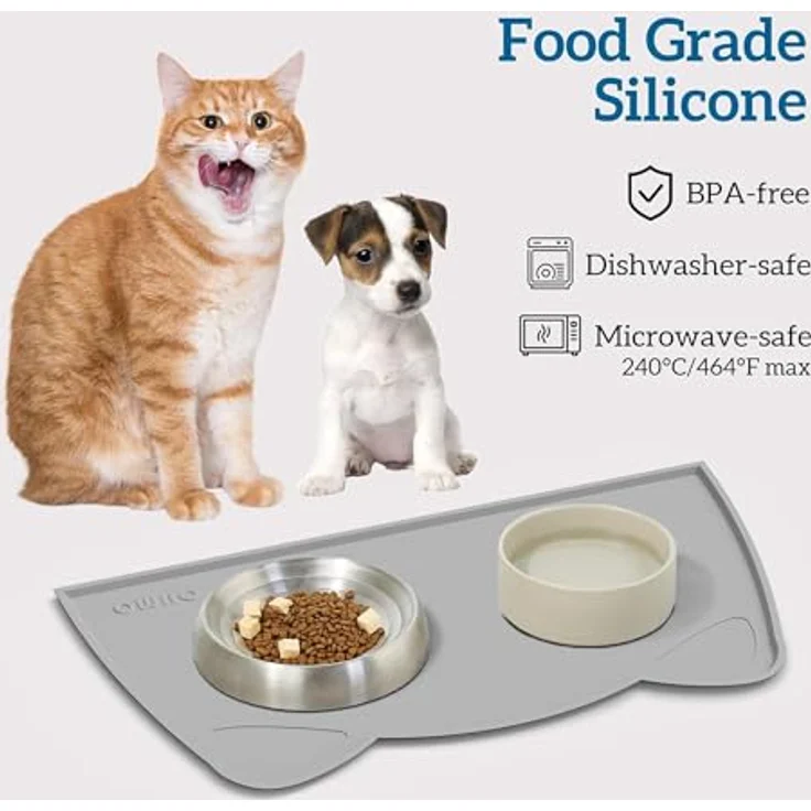 OHMO Napfunterlage für kleine Hunde und Katzen, rutschfeste Silikon-Futterunterlage, wasserdicht, aschgrau, 52x30 cm – Bild 4