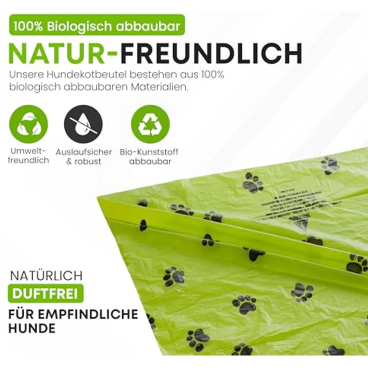 ALL PETS UNITED® Hundekotbeutel biologisch abbaubar, 300 Stück, 100% kompostierbar mit Spender, 22 x 31 cm, auslaufsicher und plastikfrei – Bild 3