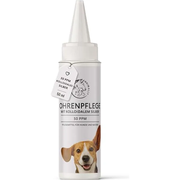 Annimally Ohrenpflege - Kolloidales Silber Ohrenreiniger für Hunde & Katzen, sanfte Reinigungs-Lösung 50 ppm, 50 ml