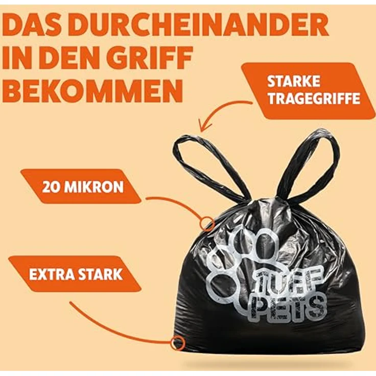 Tuff Pets Extra Stark Hundekotbeutel, biologisch abbaubar, 50% dicker, 16 Rollen mit 160 Beuteln, mit Griffen – Bild 5