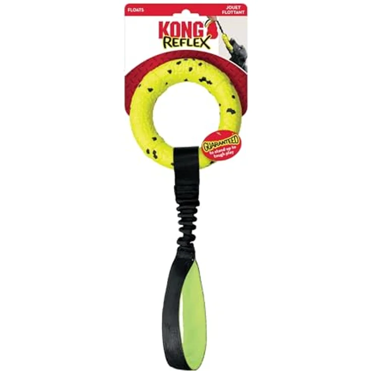 KONG Reflex Zerrspielzeug für Hunde, bissresistenter Beißring mit elastischer Schlaufe, schwimmfähig, grün – Bild 8