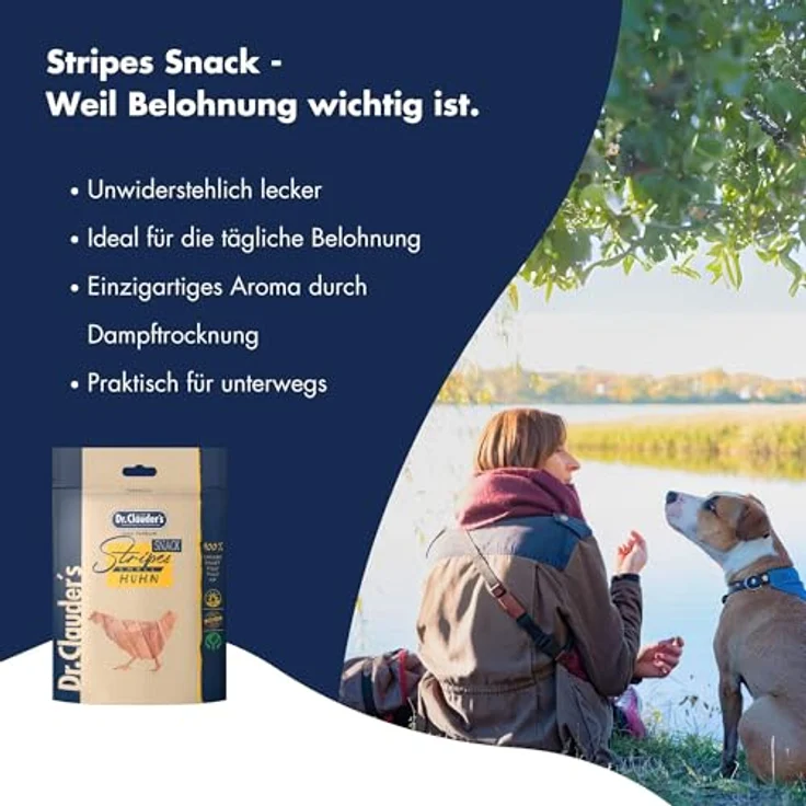 Dr.Clauder's Stripes Snack Small, 95% Fleisch mit Inulin für Hunde und Katzen, dampftrocknete Leckerlis, 80g Huhn – Bild 5