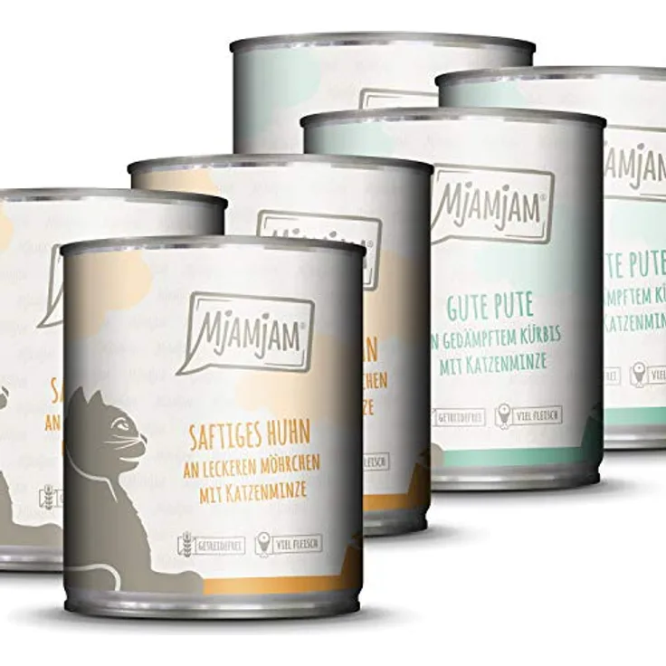 MjAMjAM Premium Nassfutter für Katzen, Monopaket I mit Huhn und Pute, 6er Pack (6 x 800 g), getreidefrei, 68% Fleischanteil