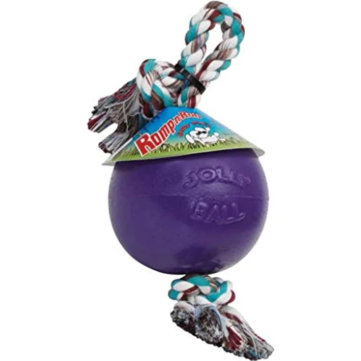 Jolly Pets Romp-n-Roll Hundespielzeug mit Seil und Ball, 15 cm/Größe M, violett, langlebig und schwimmfähig – Bild 1