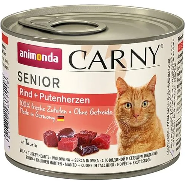 animonda Cat Carny Senior Rind & Putenherzen, Katzen-Nassfutter, 6x200g mit 50% Rind und 15% Putenherzen