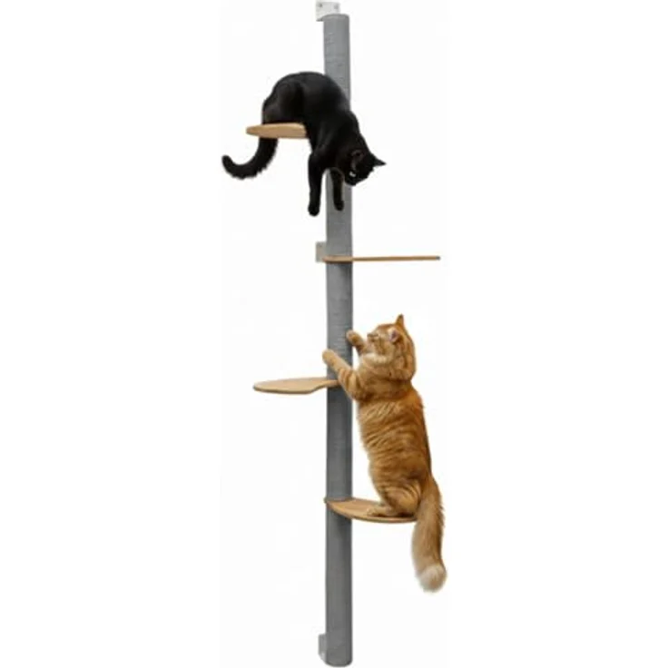 eyepower Kratzbaum zur Wandmontage Luna, 205cm Wandkratzbaum mit 4 drehbaren Bambus Plateaus und Sisalstämmen, platzsparende Kletterwand für Katzen – Bild 1