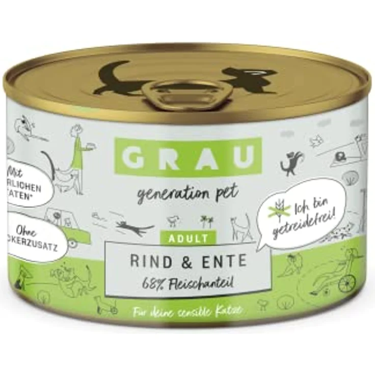 GRAU Nassfutter für Katzen - Rind & Ente, 6er Pack (6 x 200 g), für sensible Erwachsene Katzen, getreidefrei, intensiver Geschmack – Bild 1