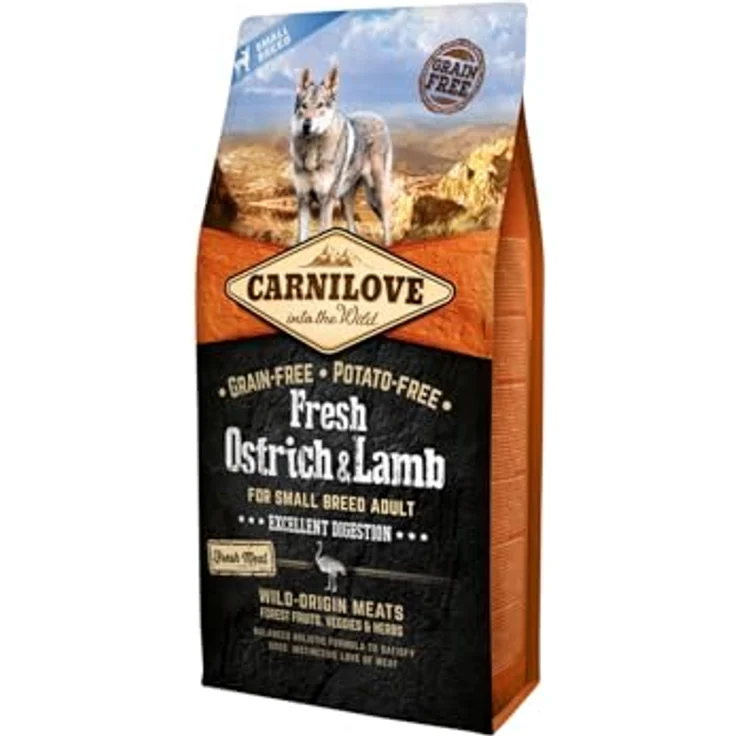 Carnilove Dog Adult Fresh Small Breeds, Trockenfutter mit Strauß und Lamm, 6kg – Bild 1