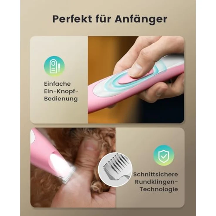 oneisall Pfotentrimmer Paw Trim Pro, Wiederaufladbar mit LED-Licht, Leiser Hundepfoten Trimmer für Pfoten, Augen, Ohren, Gesicht, Rosa – Bild 5
