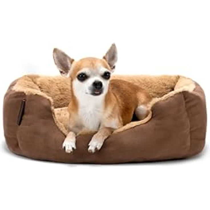 lionto Tierkissen Hundebett mit Wendekissen & Veloursbezug, beige/braun, 50 cm x 37 cm – Bild 2