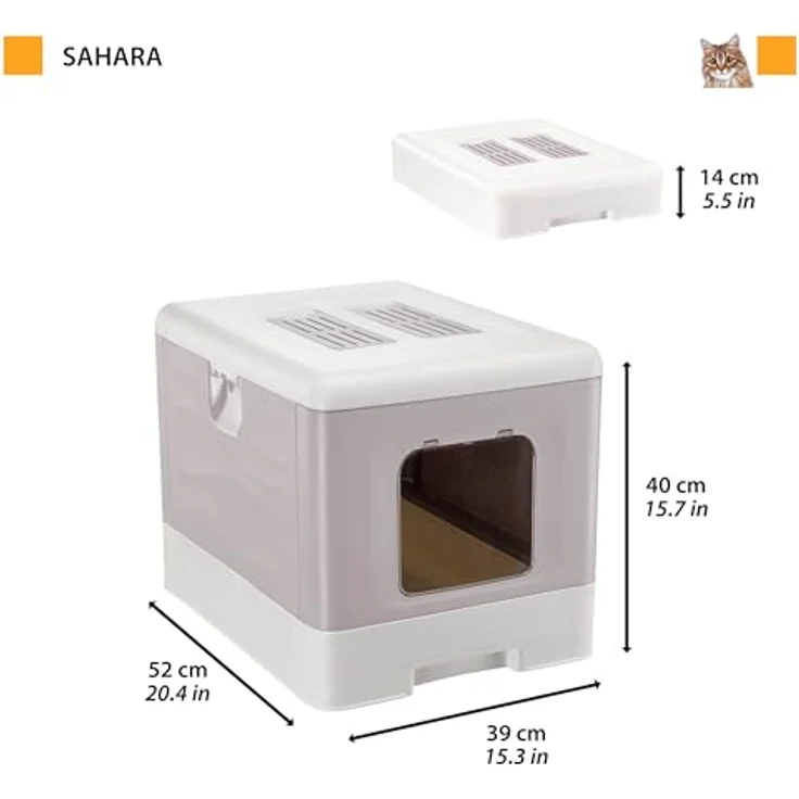 Ferplast Katzentoilette mit Schublade, mit Deckel und Aktivkohlefilter, inklusive Schaufel und Bürste, Rosa, L 39 x T 52 x H 40 cm – Bild 3