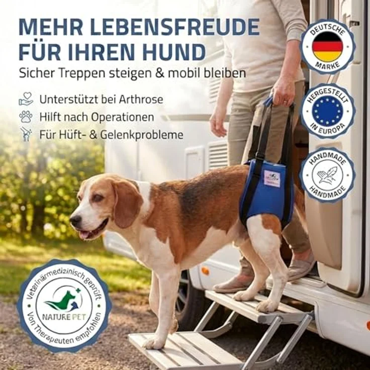 Nature Pet © Tragehilfe Hund hinten, Verstellbarer Hunde Tragegurt für ältere und operierte Vierbeiner, Unterstützung bis 40 kg, M, Schwarz – Bild 5