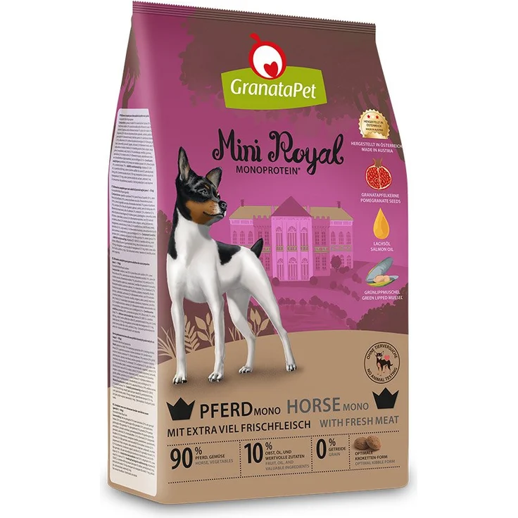 GranataPet Mini Royal Pferd Mono, Hunde-Trockenfutter mit Pferd als einzelner Proteinquelle, 1 kg