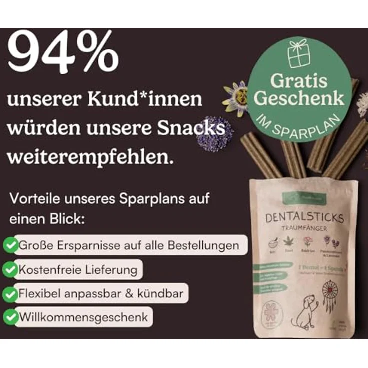 Hunderunde Dental Sticks Traumfänger, 42 STK, vegane Zahnpflege mit Baldrian, Lavendel & Passionsblume, getreidefrei und allergikerfreundlich – Bild 6