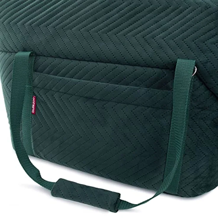 BOUTIQUE ZOO Transporttasche für Hunde und Katzen, Schultertasche aus Wildlederimitat - Velvet, bis 10 kg, Größe M, Grün, mit Gummiband und Karabiner – Bild 5