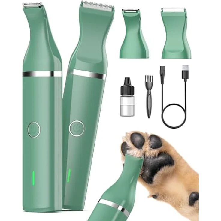 oneisall Hundeschermaschine Pfotentrimmer, Leise und schnurlos, Grün, für Pfoten, Ohren, Augen und Gesicht – Bild 1