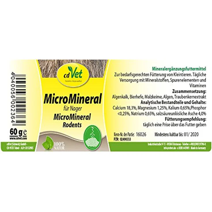 cdVet MicroMineral Nager 60 g, Mineralstoff-Ergänzung für Kleintiere zur natürlichen Mikronährstoffversorgung – Bild 2