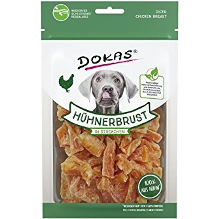 Dokas Hundesnack Hühnerbruststückchen, proteinreicher Snack für Hunde aller Lebensphasen, 70g – Bild 2