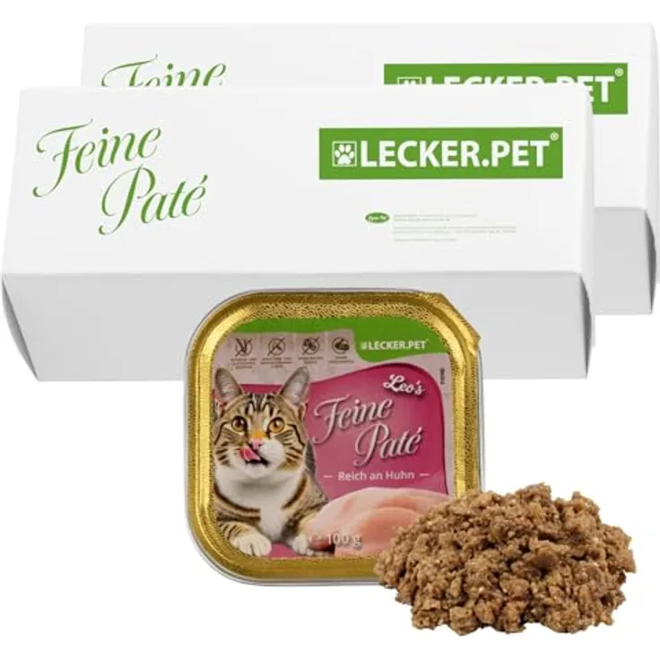 Lyra Pet Lecker.Pet® Leo's Feine Paté, Katzen-Nassfutter Reich an Huhn, getreidefrei & glutenfrei, 34 x 100 g Schalen, protein- und mineralstoffreich