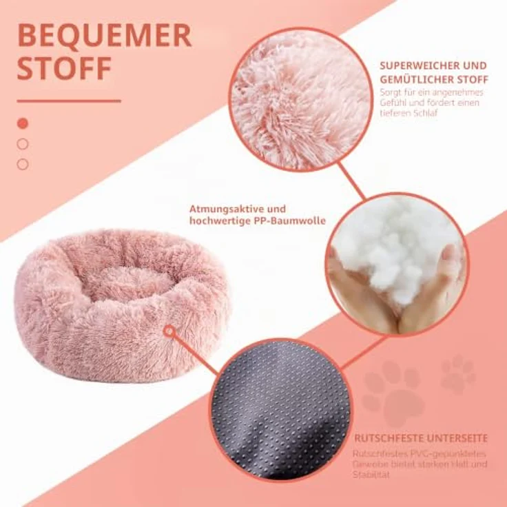 BVAGSS Rundes Hundebett, Flauschiges Donut Katzenbett aus Ultra Weichem Plüsch, Waschbar, 70 cm, Bean Paste für Kleine und Mittelgroße Hunde, Katzen – Bild 3