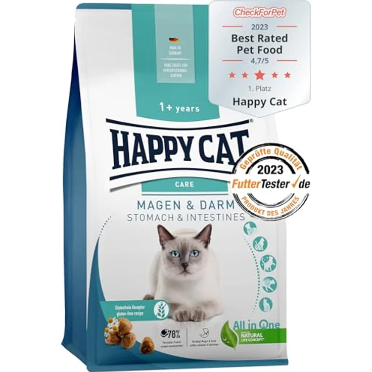 Happy Cat 70596 Care Magen & Darm, Katzen-Trockenfutter mit Ente für sensible Katzen, glutenfreie Rezeptur, 1,3 kg – Bild 2