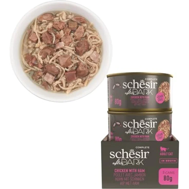 Schesir After Dark, Variety Pack, komplettes Katzen-Nassfutter, 12 Dosen x 80 g, proteinreich mit Huhn und Ente, reich an Flüssigkeit – Bild 5