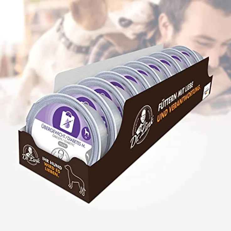 Dr. Link Spezial-Diät Hundefutter, für Hunde mit Übergewicht, Huhn, kalorien- und fettreduziert, 10x125g Schale – Bild 3