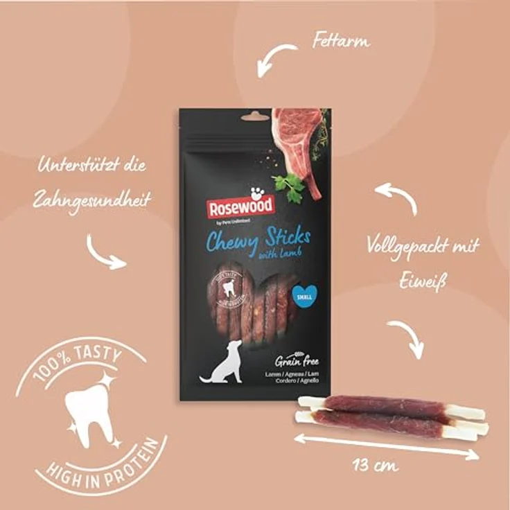 Rosewood Chewy Sticks Lamm Small – Kaustangen für Hunde, mit Lamm und Rinderhaut, unterstützt Zahnpflege, ohne Getreide, 72 g – Bild 3