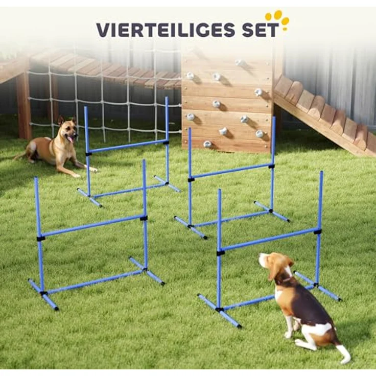 PawHut Agility Hürdenset, Slalom Stangen Hunde Training Set mit 4 Hürden, Kunststoff, Blau, 95x65x95cm, höhenverstellbar, inkl. Tragetasche – Bild 4
