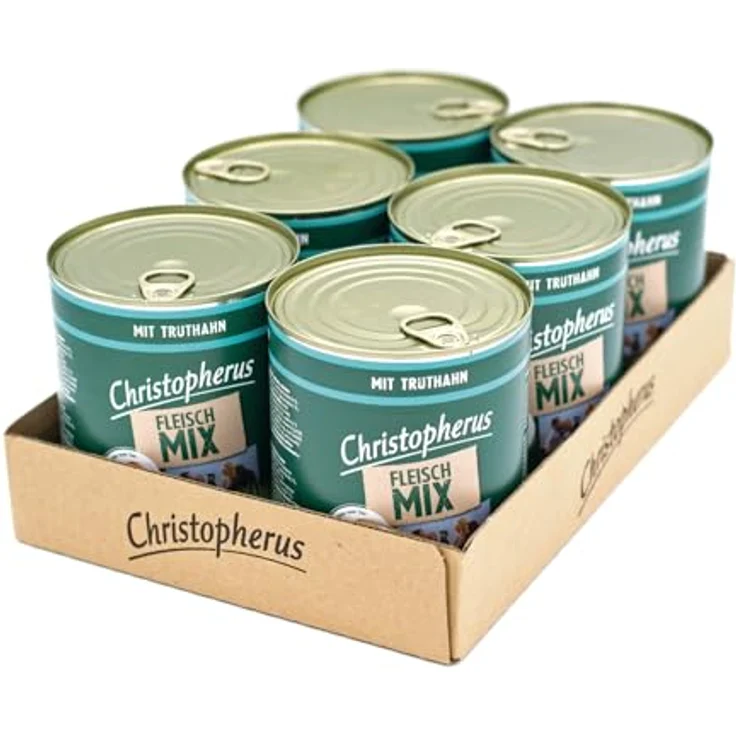 Christopherus Fleischmix mit Truthahn, Getreidefreies Nassfutter für Hunde, 6 x 800 g Dosen – Bild 1