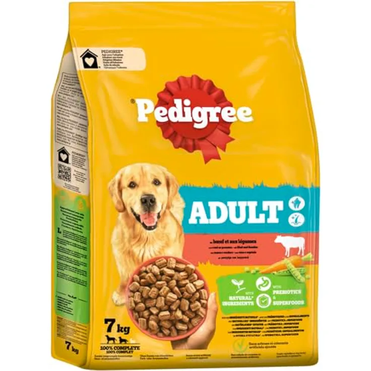 PEDIGREE Adult Trockenfutter mit Rindfleisch und Gemüse, 10 kg, inklusive natürlicher Präbiotika für gute Verdauung und gesunde Mundhygiene